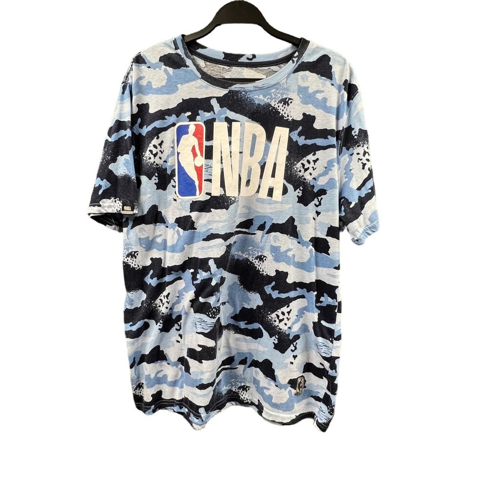 NBA T-Shirt Mens XL Blue Black Camo Cotton Blend Pullover Top Basketball‎ Casual
